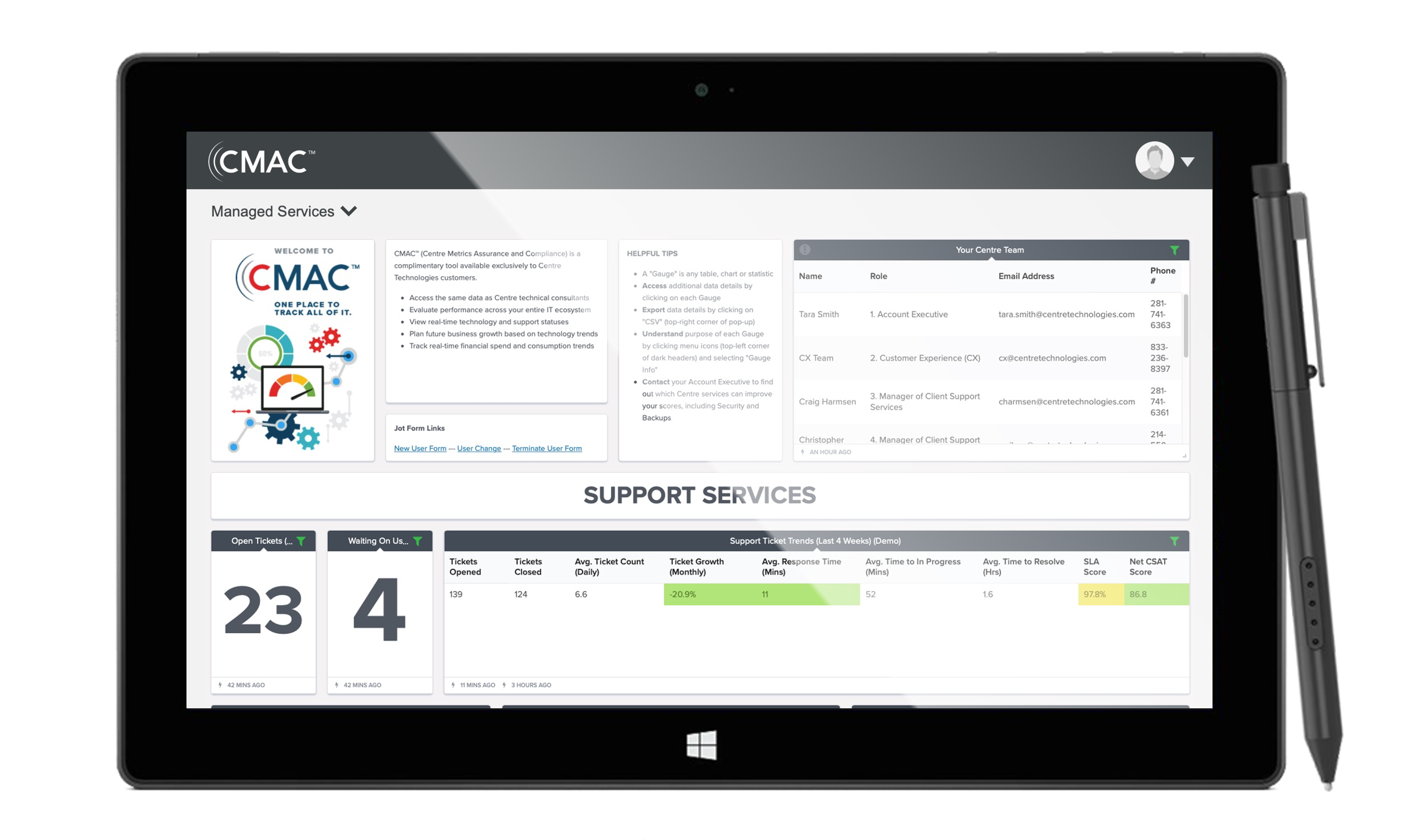 Screenshot CMAC Managed Services IT Dashboard